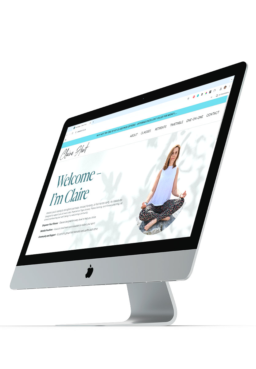 An image of Claire's website displayed on an imac<br />
